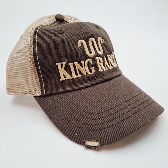 King Ranch Distressed Mesh Trucker Strapback Hat Cap Brown Embroidered - Picture 3 of 4